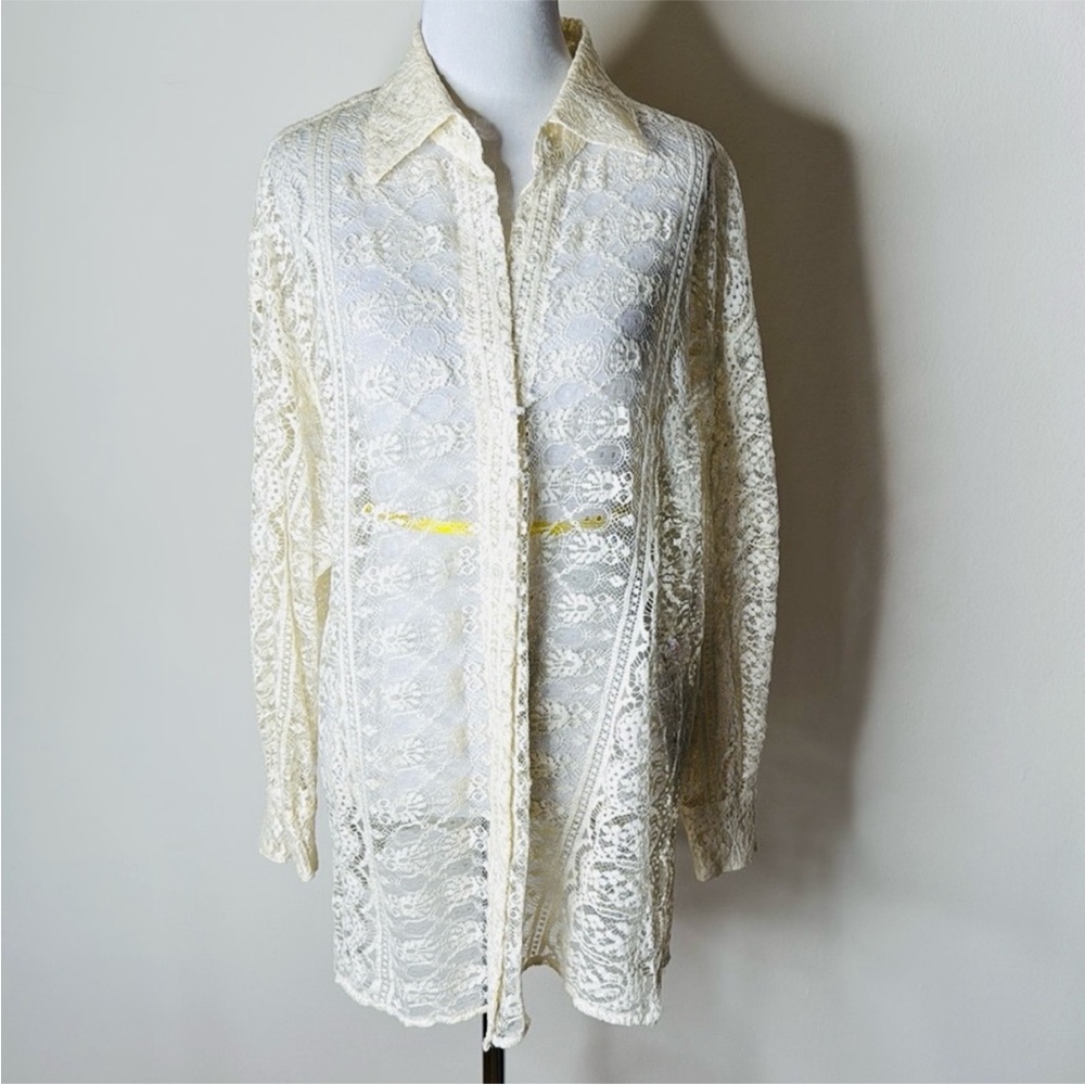 DKNY Vintage Ivory Lace Button Down Shirt